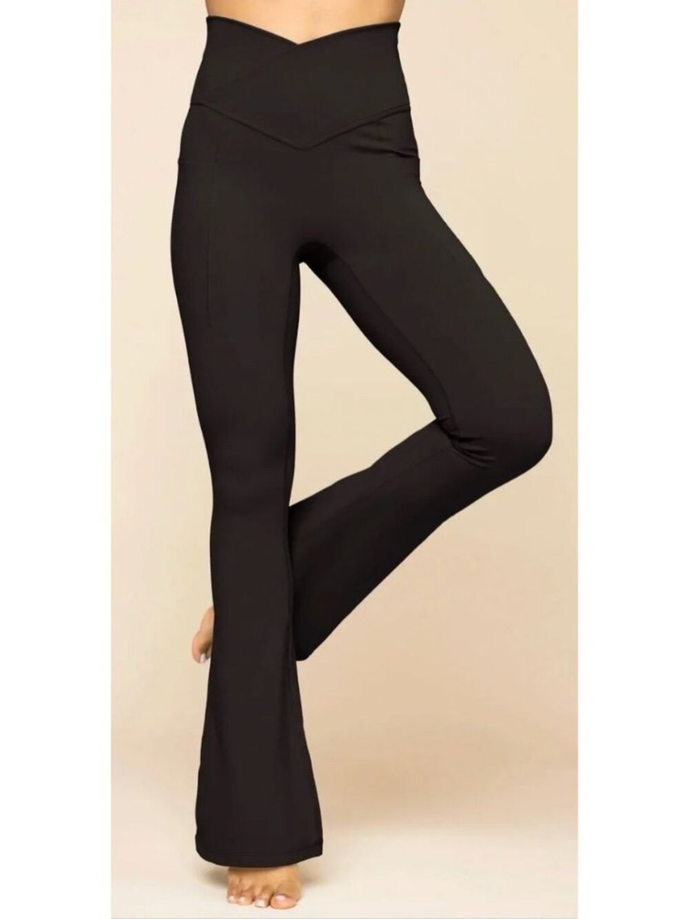 Popflex Black Flair Leggings Crossover Waistband 27" Inseam Size XL [jb]